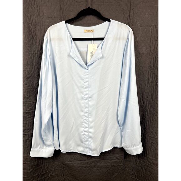 ACEVOG Women Chiffon Blouses LS Work Shirt Formal Casual Wear Blue SZ XXL: NWT - Picture 1 of 9